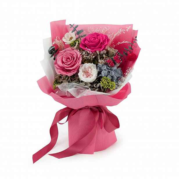 Prémiová kytice v krabičce Evergive A Lasting Gesture Fuchsia Charm