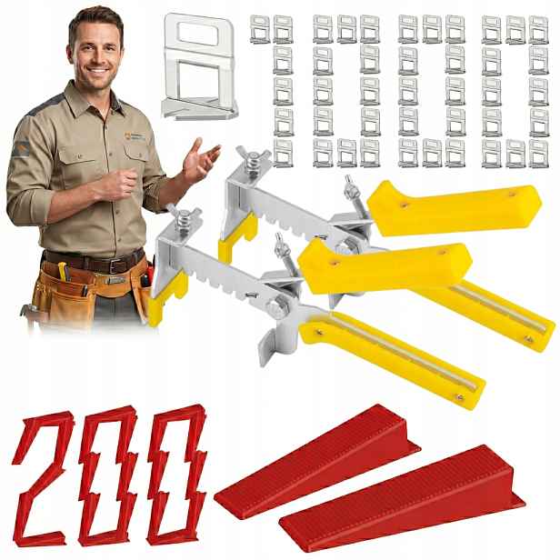 Sada Pro Systém Vyrovnávání Dlaždic 1000 Klipsů 2 mm 200 Klínů 2x Kleště
