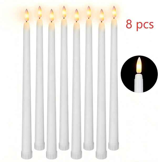 TEMU 8/10 ks Bezplamenné LED kuželové svíčky, bezplamenné kuželové svíčky, párty svíčky, na baterie s 3D plamenem, svíčky s efektem plamene odolné