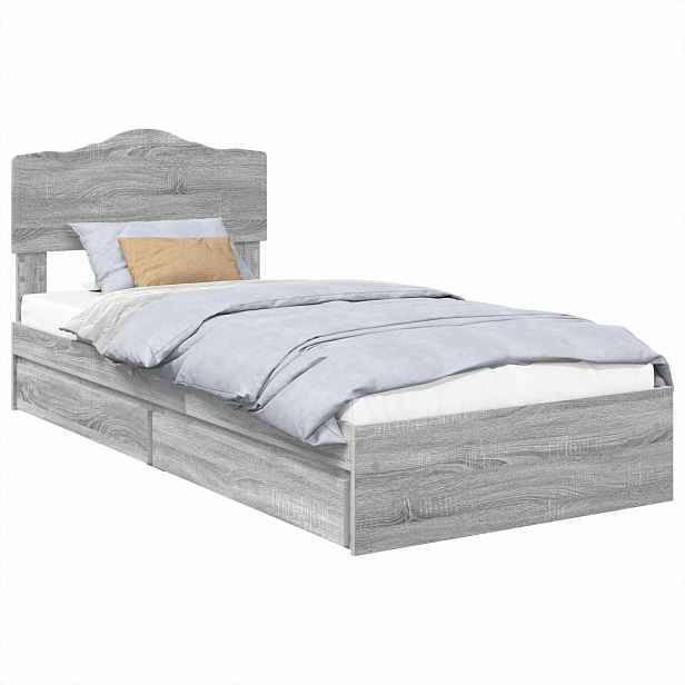 vidaXL Postel s úložným prostorem se zásuvkou Šedá Sonoma 90 x 190 cm