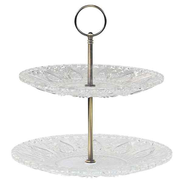 Skleněný 2-patrový etažér se srdíčky Heart glass - Ø 22*24 cm Chic Antique