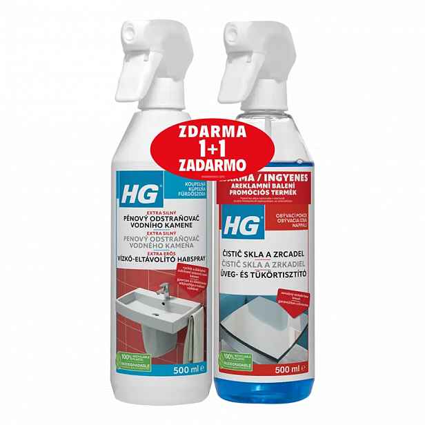 HG extra silný pěnový odstraňovač vodního kamene 500ml + HG čistič skla a zrcadel 500ml