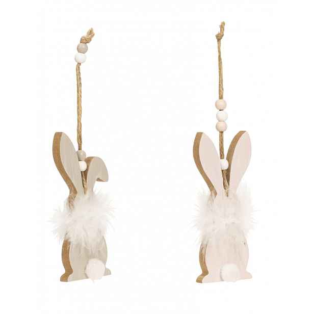 Závěsný dřevěný zajíček FLUFFY BUNNY 12 cm - více variant