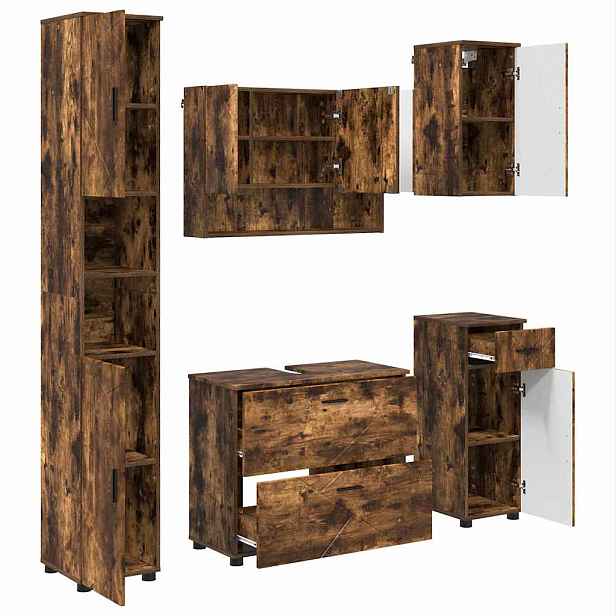 vidaXL Sada koupelnového nábytku 5 ks Kouřový dub 35 x 30 x 192 cm