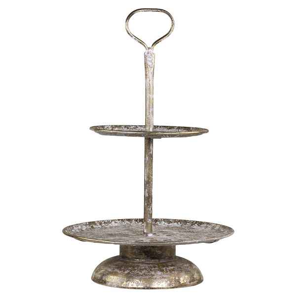 Bronzový antik dekorační kovový etažér Vire - Ø39*64cm Chic Antique
