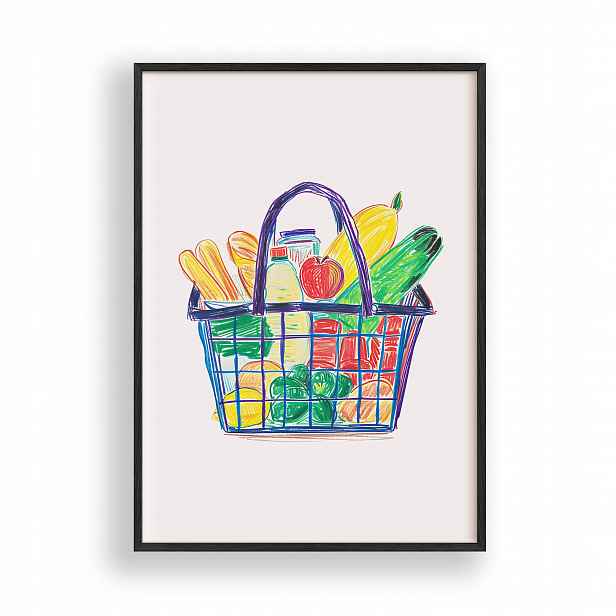 Obraz Nákup potravin Plakát Rámeček Dřevěný Černý 30x42 cm