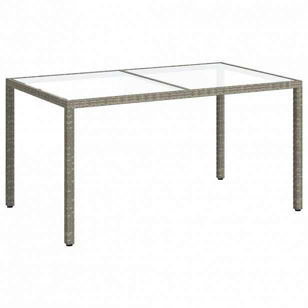 vidaXL Zahradní stůl 150 x 90 x 75 cm tvrzené sklo a polyratan šedý