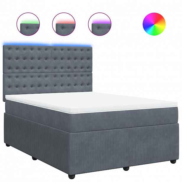 vidaXL Box spring postel s matrací tmavě šedý 140 x 190 cm samet
