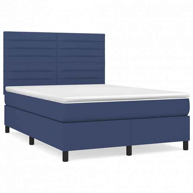vidaXL Box spring postel s matrací modrá 140x190 cm textil