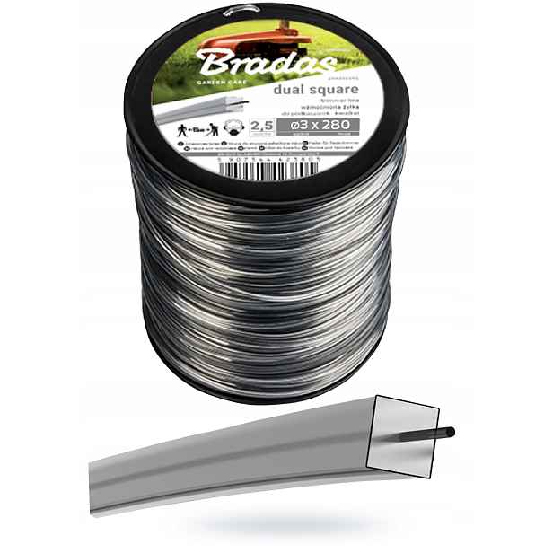 Struna Bradas ZRK3025KG Ripper Dual, čtverec 3,0 mm x 280 m zesílený