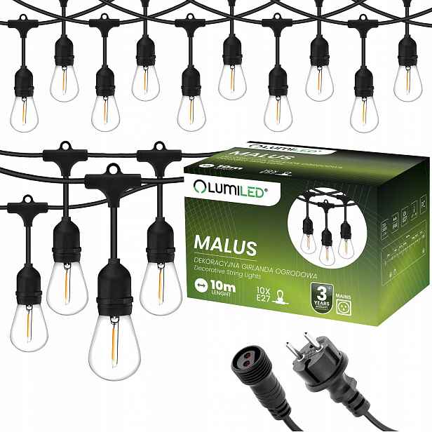 Venkovní zahradní girlanda Světelný Řetěz 10 m 10 Led E27 Žárovky