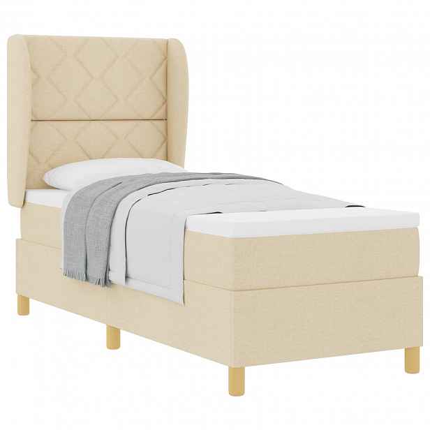 vidaXL Postel s boxspringem s čelo Krémová 200 x 80 cm textil