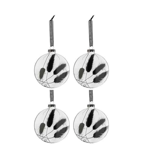 4ks vánočních plochých skleněných ozdob se zaječími ocáskky – 10*3,5*10 cm J-Line by Jolipa