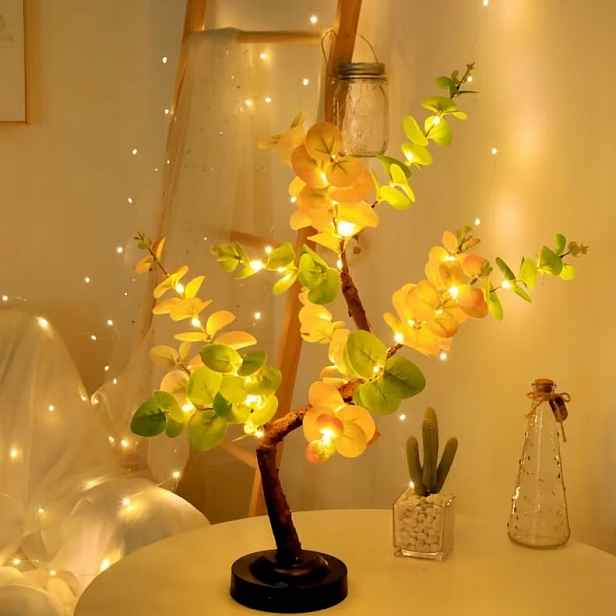 Led Lampa Stromek strom Eukalyptus Bonsai růžové květy růže Dárek 55 cm
