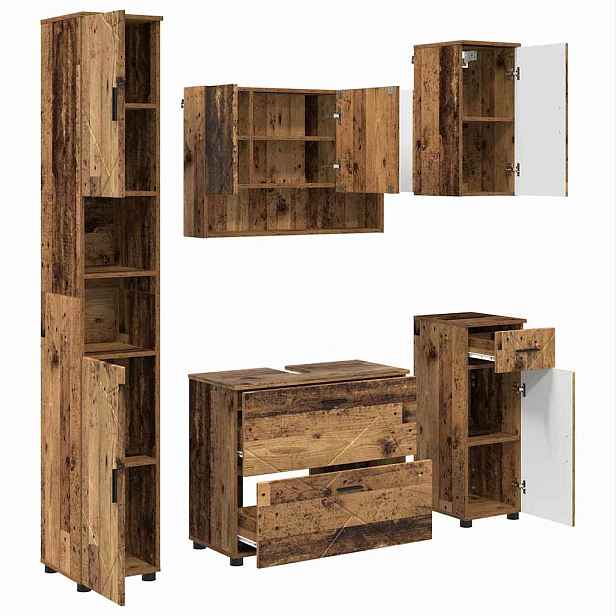 vidaXL Sada koupelnového nábytku 5 ks Staré dřevo 35 x 30 x 192 cm