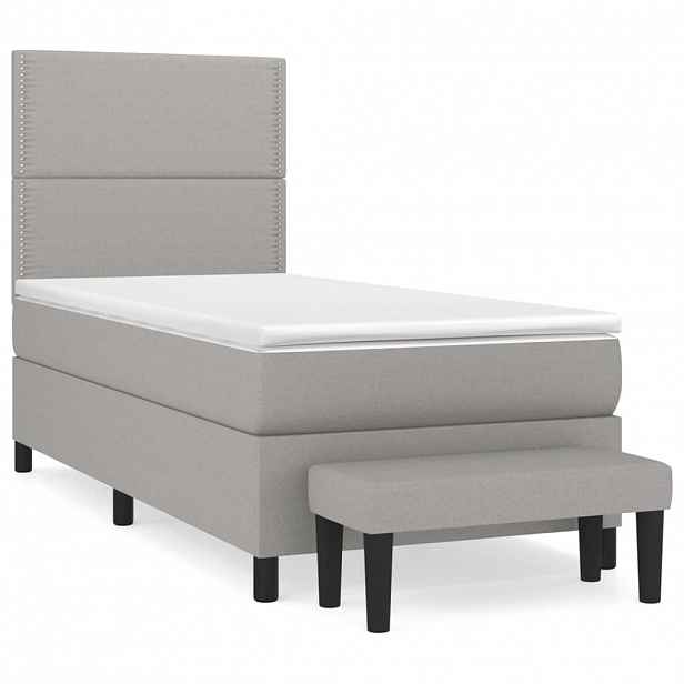 vidaXL Box spring postel s matrací světle šedá 90x190 cm textil