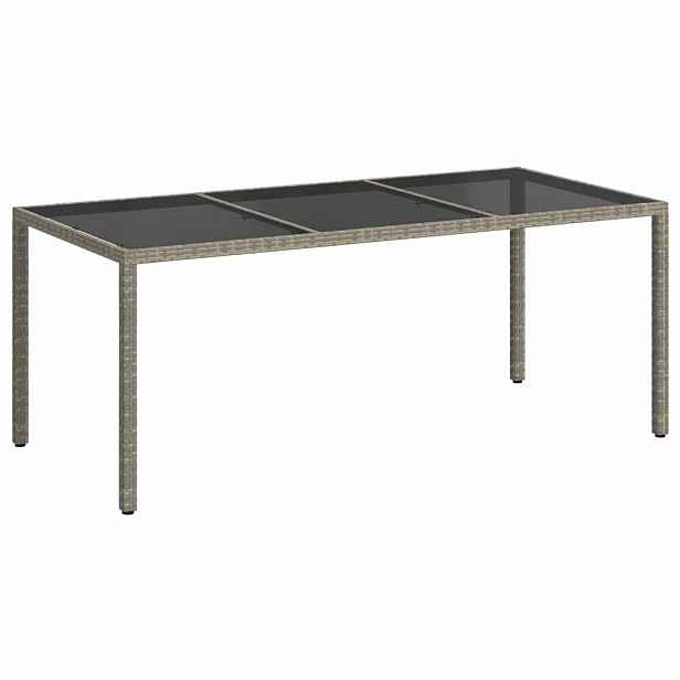 vidaXL Zahradní stůl šedý 190 x 90 x 75 cm tvrzené sklo a polyratan