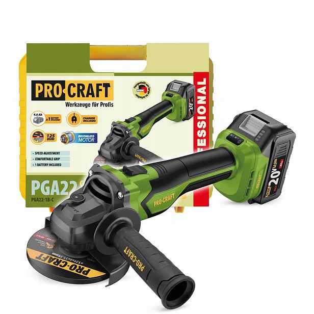 Aku úhlová bruska Procraft PGA22, PGA22-1B-C