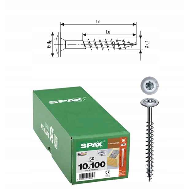 Univerzální šrouby Wirox pro dřevěné konstrukce Spax 10 x 100 mm 50 ks