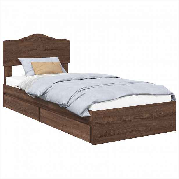 vidaXL Postel s úložným prostorem se zásuvkou Hnědý dub 70 x 190 cm