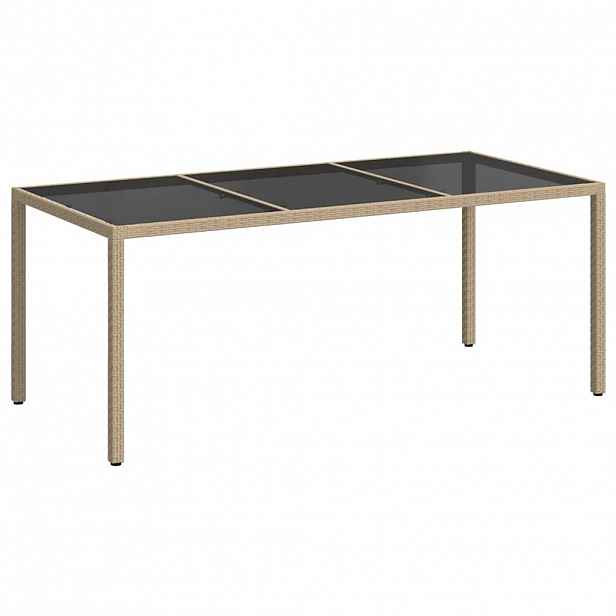 vidaXL Zahradní stůl béžový 190 x 90 x 75 cm tvrzené sklo a polyratan