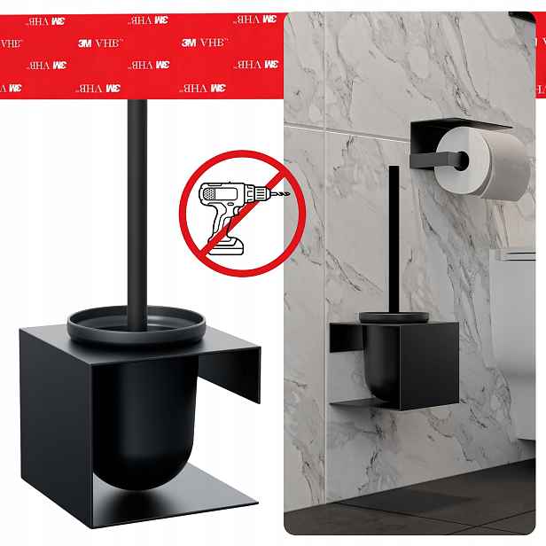 Wc Kartáč Závěsný Bez Vrtání Hliníkový Toaletní Lotus Loft Černý