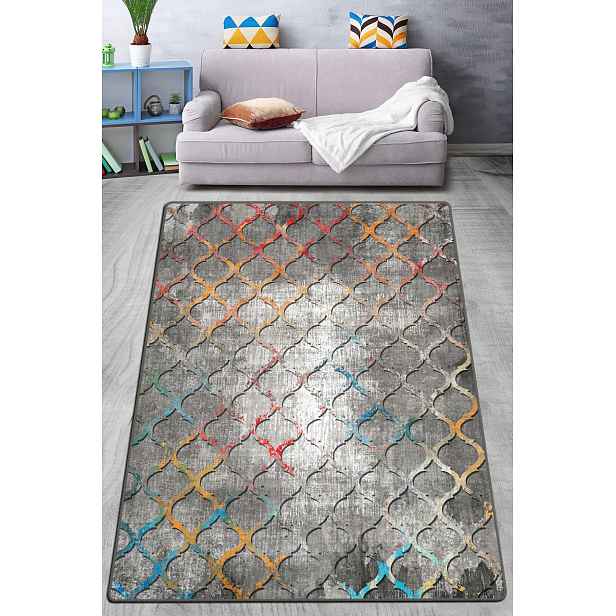 Kusový koberec, bavlna/polyester, nízký vlas, protiskluzový, šedý, 80 x 150 cm