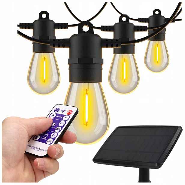 Solární zahradní girlanda Solární lampy 10 m 10 x Led žárovka E27 Dálkový Ovladač
