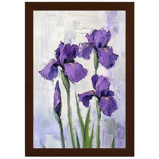 Plakát Rámeček Dřevo Olej Impasto Příroda Zahrada Fialové Kosatce 40x60