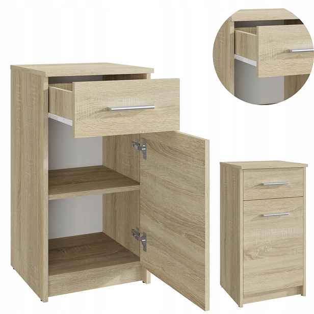 Komoda Bodo 1D1S Sonoma 40 cm, malá skříňka, šuplík na oblečení, regál, hračky