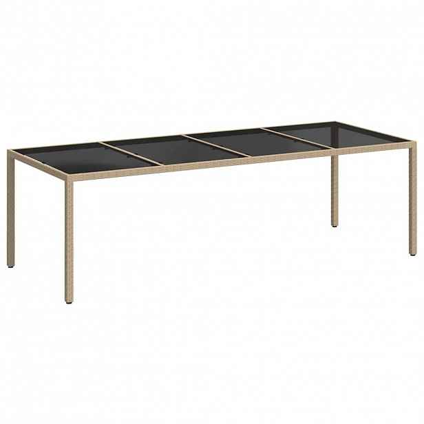 vidaXL Zahradní stůl béžový 250 x 100 x 75 cm tvrzené sklo a polyratan