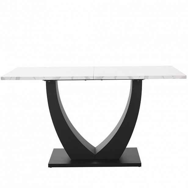 Modfu JÍDELNÍ stůl z MDF a kovu 140x75x75,5 cm bílá/černá s mramorovým dekorem a nastavitelnými nožkami
