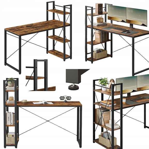 Počítačový stůl 137 cm s regálem a policemi Industriální Loft Bronz pro výuku