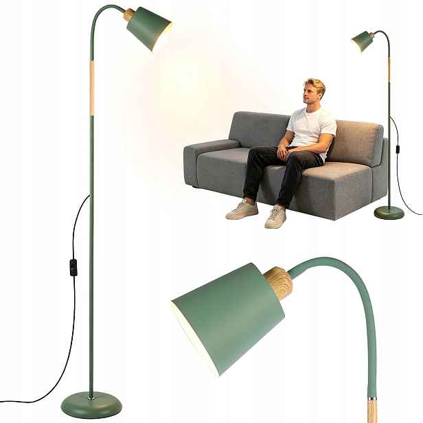 Stojací podlahová lampa E27 150 cm Loft pro čtení kovová zelená