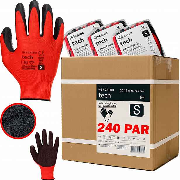 Pracovní Rukavice Mercator Tech Red+Black Latex S 240 párů