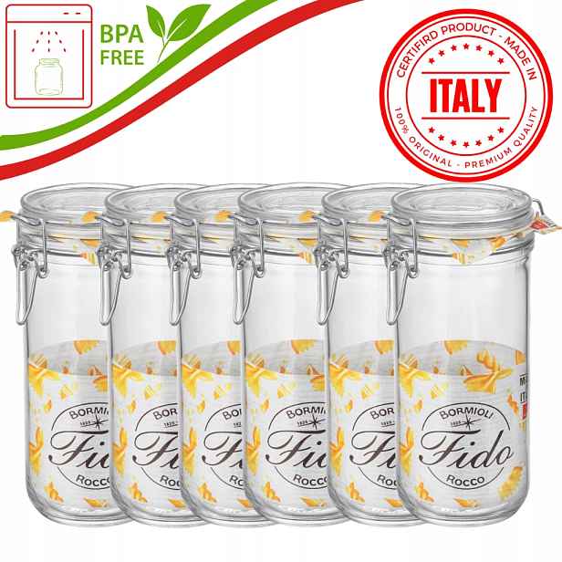 Sklenice s přezkou 1L Bormioli Fido Rocco na zavařování zavařeniny Bpa Free 6 Ks