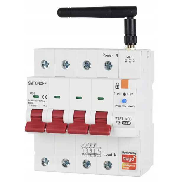 Pojistka 3 fáze Vypínač WiFi 4P Tuya 63A 6KV Měření energie Anténa