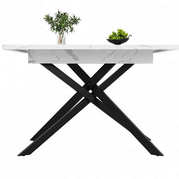 Modfu JÍDELNÍ stůl 160x80x76.5 cm bílý/černý z MDF a kovu rozkládací