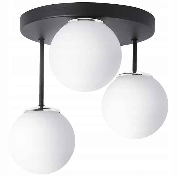 Závěsná Stropní Lampa Lustr 3 Bílé Skleněné Koule Černá Kulatý Glamour