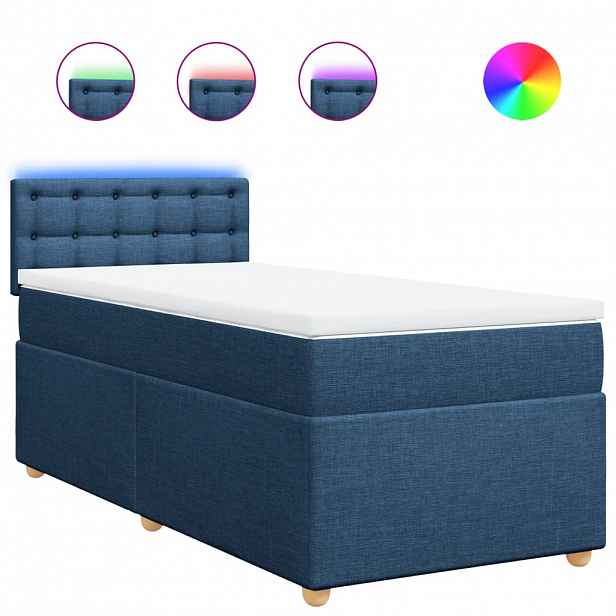 vidaXL Box spring postel s matrací modrá 90x190 cm textil
