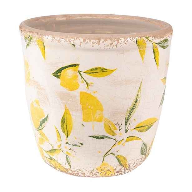 Béžový keramický obal na květináč s citróny Lemonio S - Ø 13*12 cm Clayre & Eef