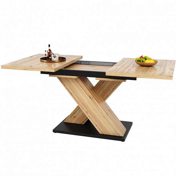 Modfu JÍDELNÍ stůl z MDF 119–158,5x80x75 cm v přírodní barvě dřeva rozkládací s kříženými nohami