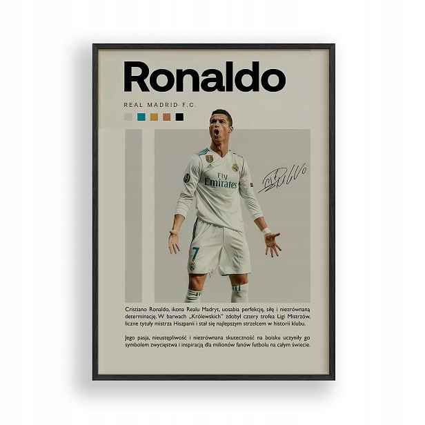 Plakát Cristiano Ronaldo Real Madrid Obraz Rámeček Dřevěný Černý 30x40 cm