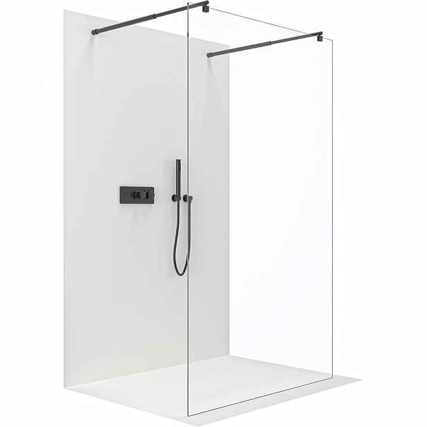 Sprchová zástěna Walk-in Onyx Duo L/P - 10 mm - kulatá vzpěra - černá matná, transparentní sklo - 120x200 cm