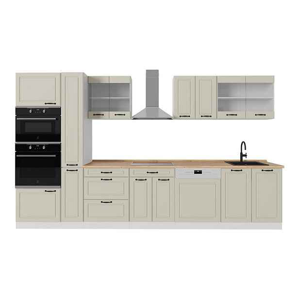 Vicco KUCHYŇSKÝ KOUT R-Line, Písečná venkovský dům/Bílá, 350 cm pracovná doska Dub Goldkraft