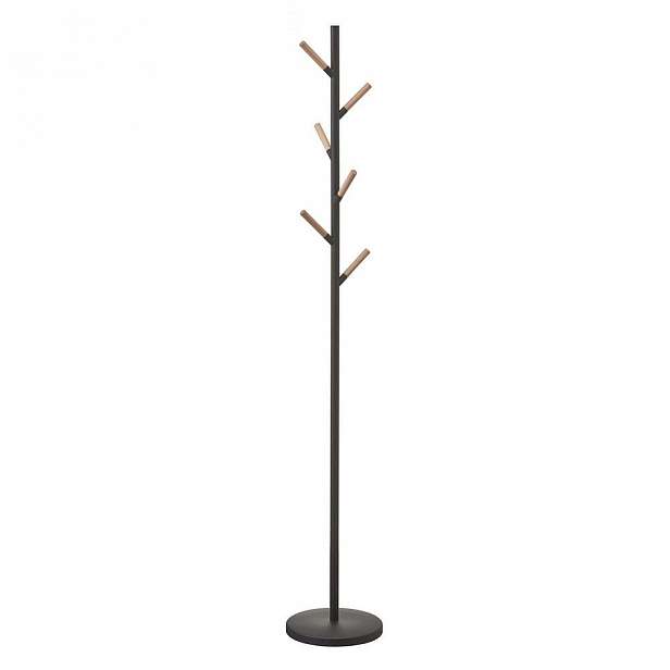 Černý stojací věšák s detaily z bukového dřeva YAMAZAKI Plain Pole Hanger