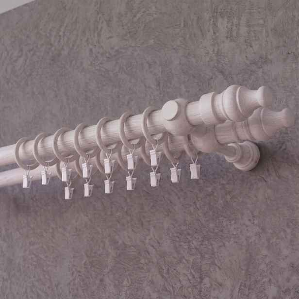 Dřevěná garnýž Ø 28 mm více rozměrů LINDA WALL FIX bílá dvouřadá Mybesthome Rozměr: 360 cm (180 cm + 180 cm)