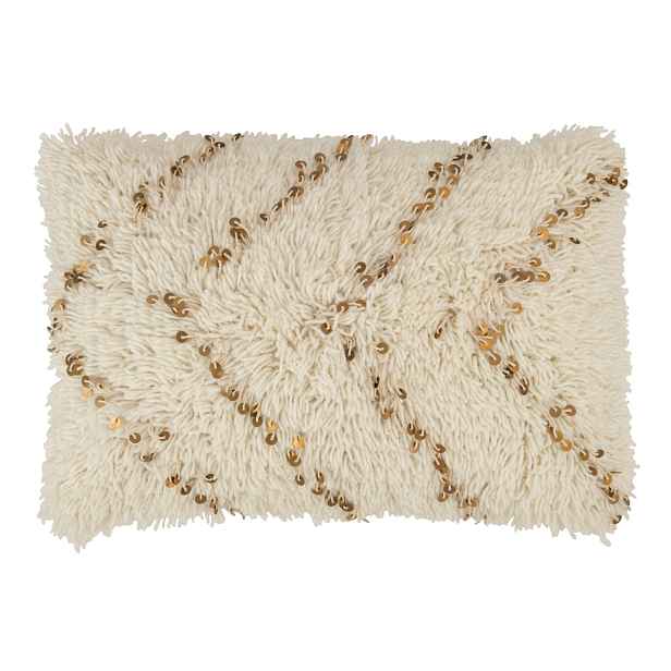 Krémový smyčkový polštář se zlatými flitry Pearl – 40*60*20 cm J-Line by Jolipa