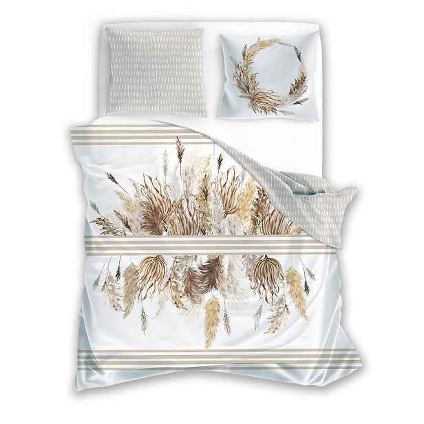 Saténové Povlečení 160x200 Boho 03 pampasová tráva