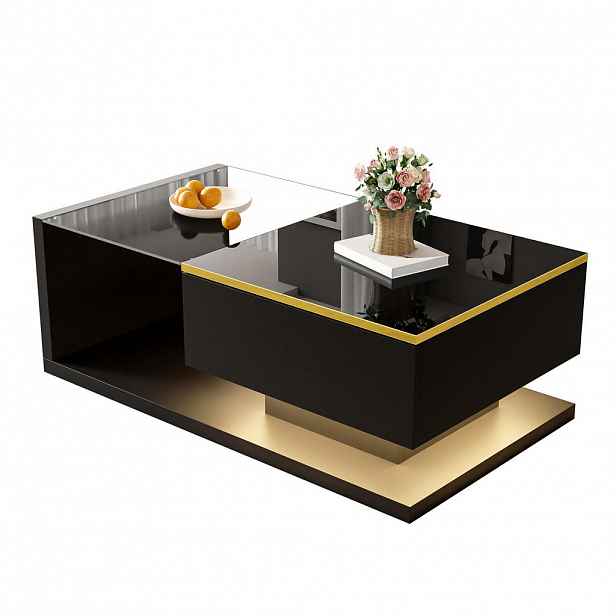 STILVORA KONFERENČNÍ STŮL v černé barvě s LED osvětlením a skleněnou deskou do obýváku, 90×50×32,5 cm